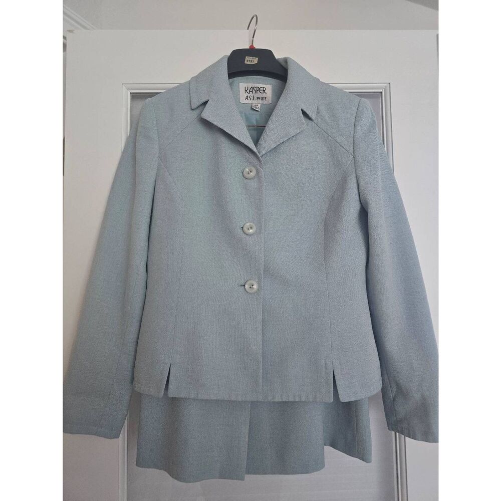 Women's Kasper A.S.L. Skirt Suit‎ Set Seafoam Blue Green Size 4 Petite